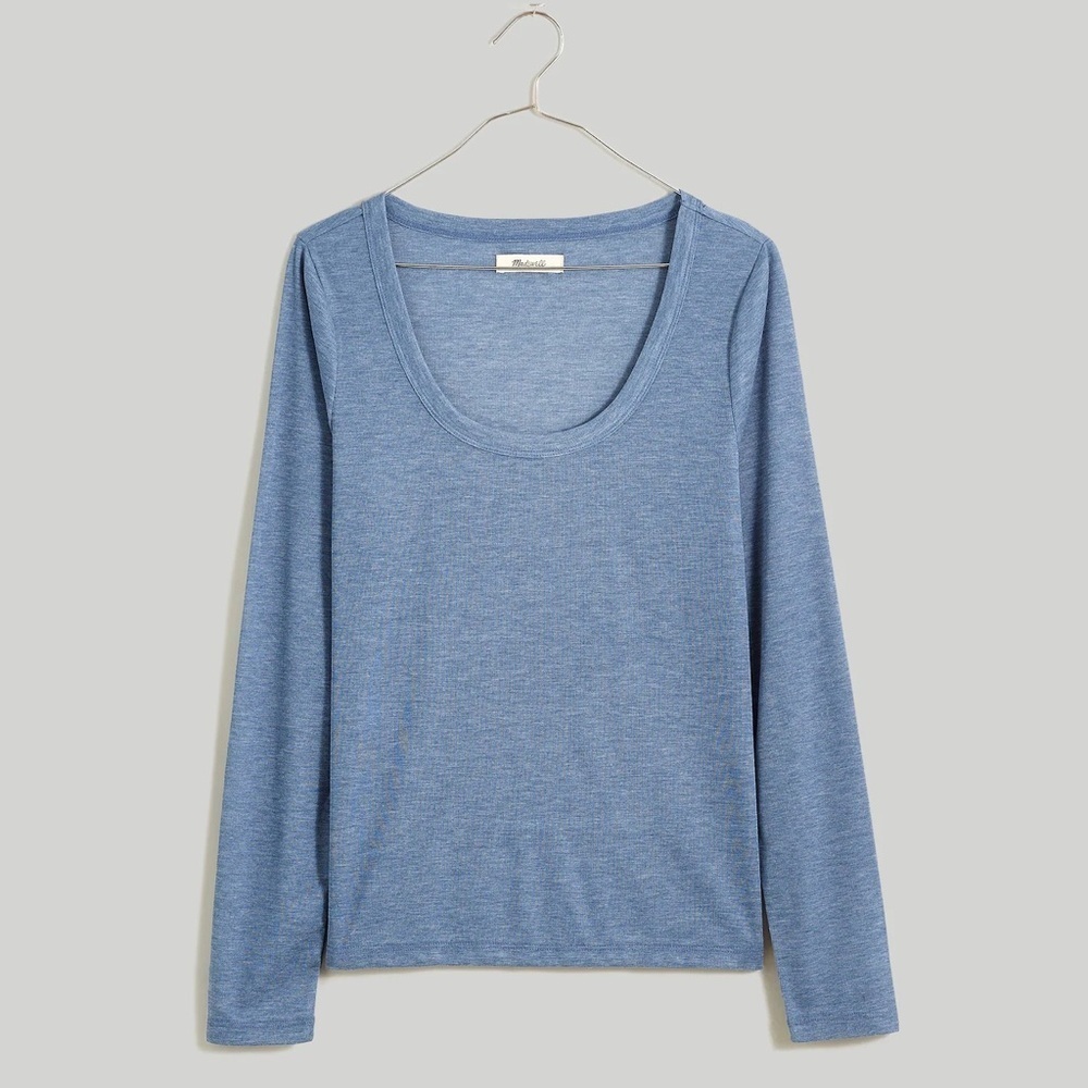 🆕 Madewell | Semi-Sheer Scoopneck Long Sleeve Top in Heather Bluestone Medium